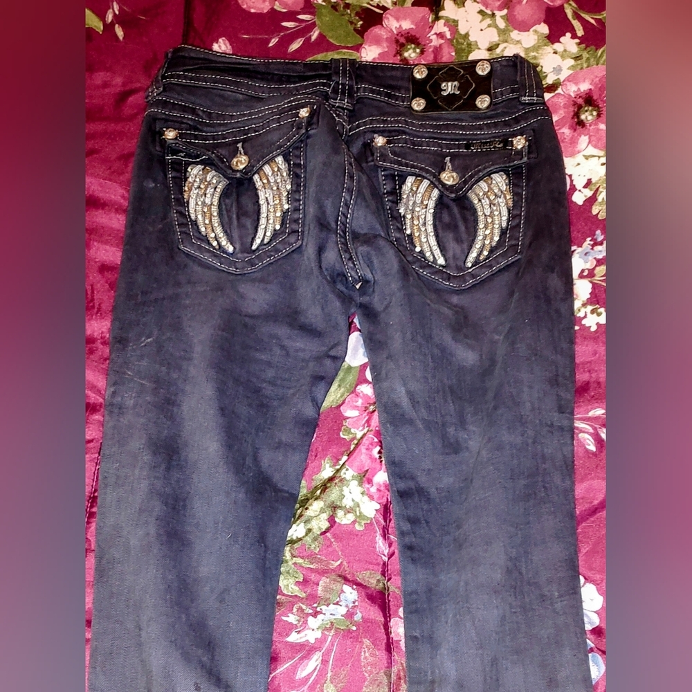 Womens Miss Me Ankle Skinny Dark Blue Embellished Pocket Jeans